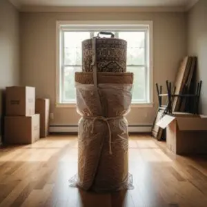 tapis bien emballé lors d'un déménagement