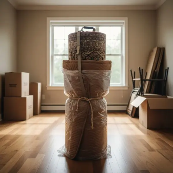 tapis bien emballé lors d'un déménagement