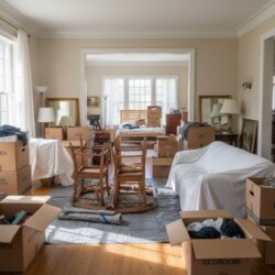 divorce stockage meubles (1) pièces avec des meubles et des cartons de déménagement