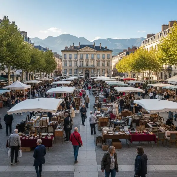 brocante sur une place à Pau