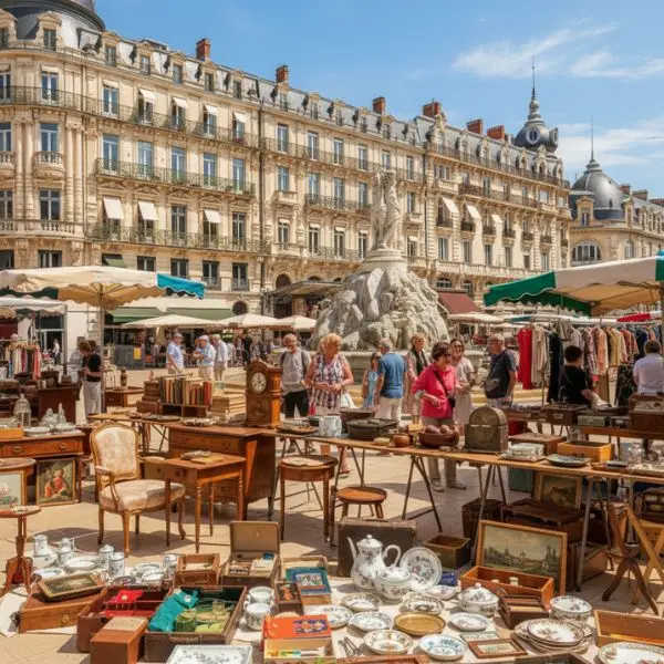 brocante sur une place de Montpellier