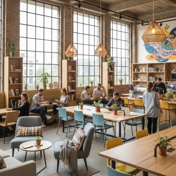 grand espace de coworking avec des personnes