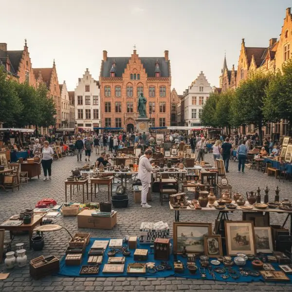 brocante sur une place de Bruges