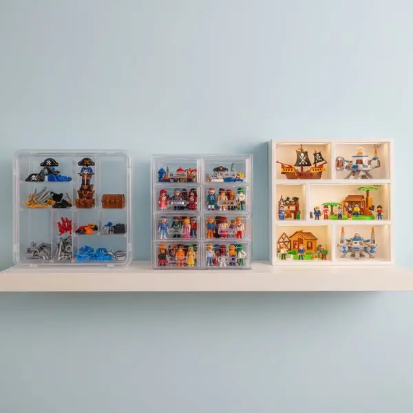 playmobil rangés sur une étagère