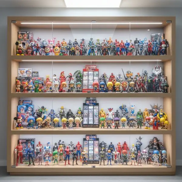 figurines dans une grande vitrine