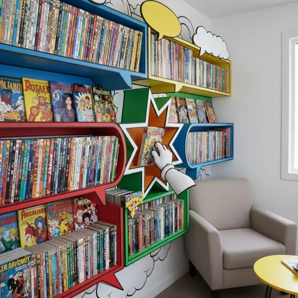 bibliothèque remplit de BD