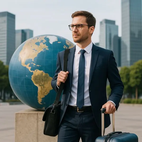 professionnel devant un globe