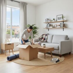 test carton personne entrain de mettre des affaires dans un carton