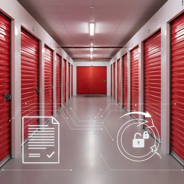 couloir avec box, icônes mettant en avant la flexibilité et les contrats