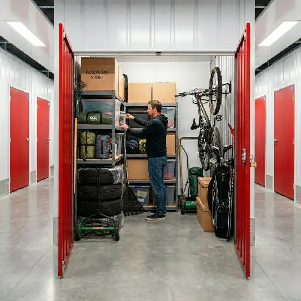 3 raisons Self stockage – Extension de garage Box remplit avec des choses que l'on pourrait retrouver dans un garage