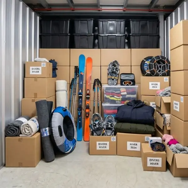 Stockage saisonnier hiver Box remplit d'affaires d'hiver