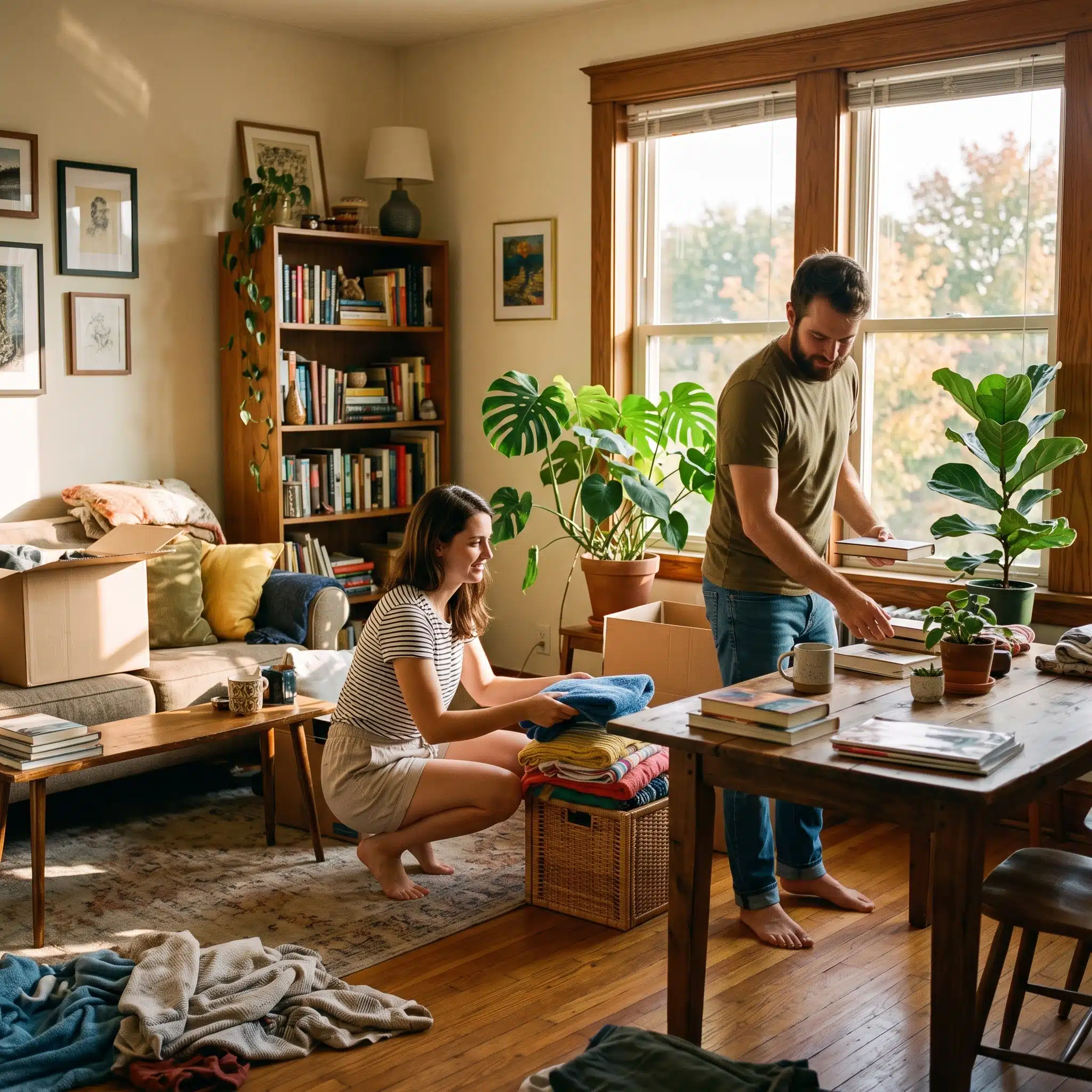 personne qui range leur intérieur à la fin de l’été personnes qui range leur salon