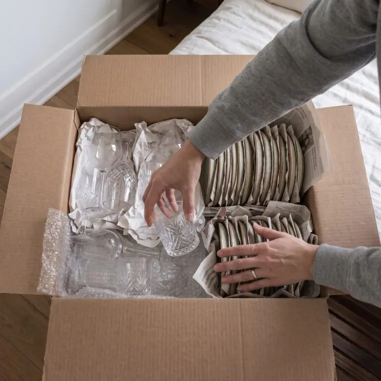 personne entrain de faire ses cartons de vaisselles